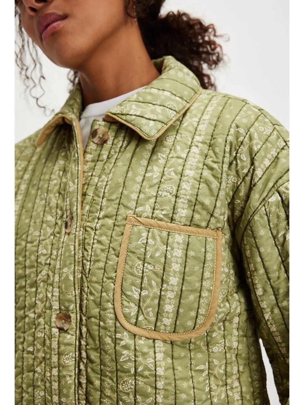 Free People Alexie Quilted Jacket Paisley Olive Combo Size Medium NWT - Picture 3 of 11
